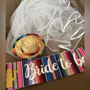 EUC! Colorful Bride to Be Sash with Veil and Sombrero